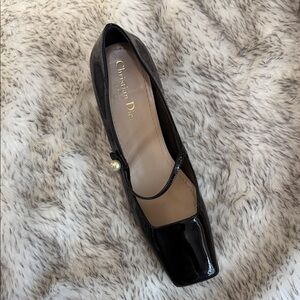 Dior Black Patent Leather Heels with Pearl Accent